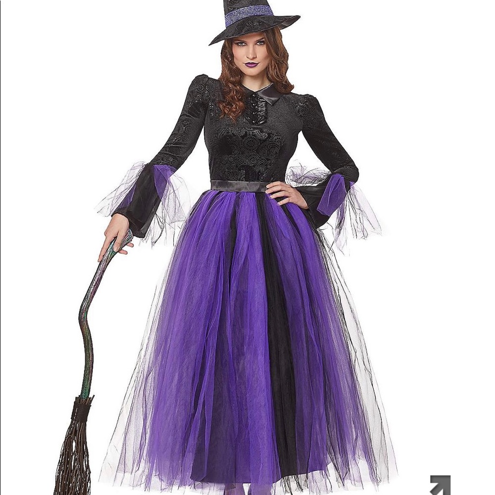 Adult deluxe witch costume with boots, broom, hat